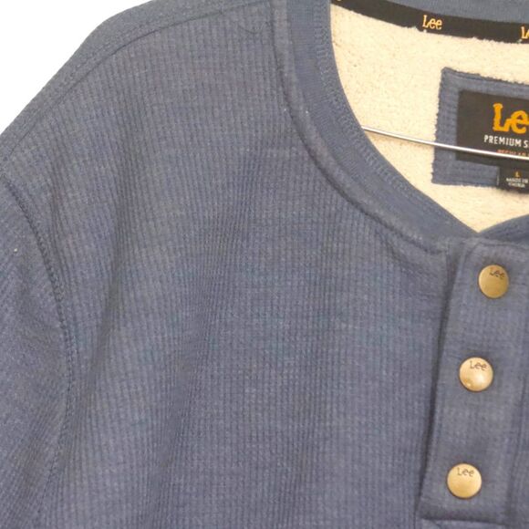 LEE Premium Select Thermal Sweater Mens L Sherpa Lined Regular Fit Henley Blue - Picture 3 of 6